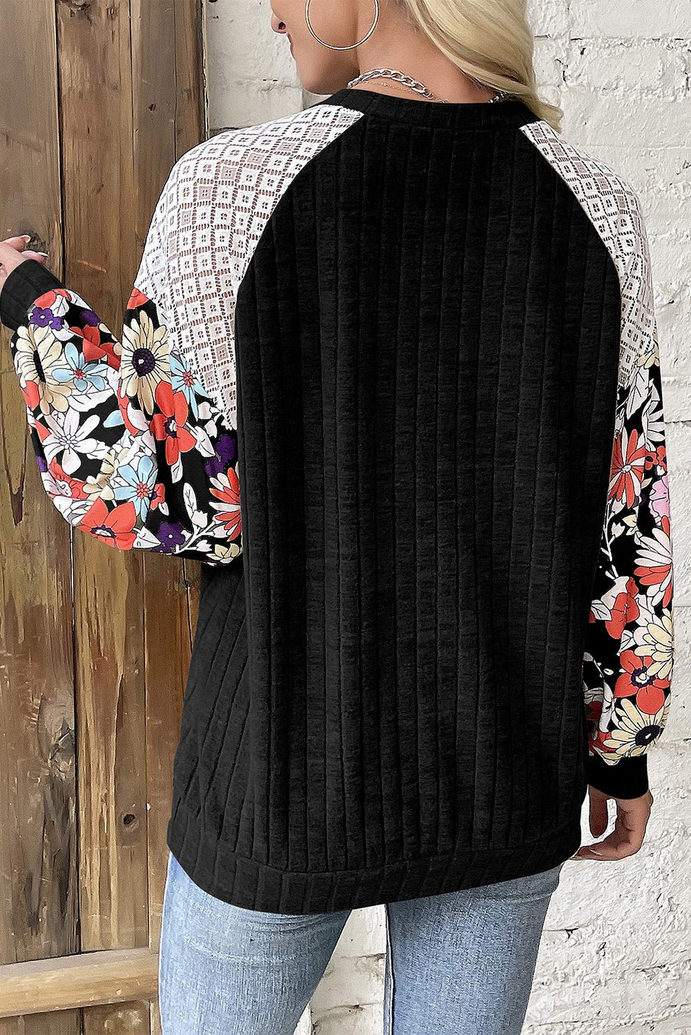 Pre-Order Black Floral Patchwork Long Sleeve